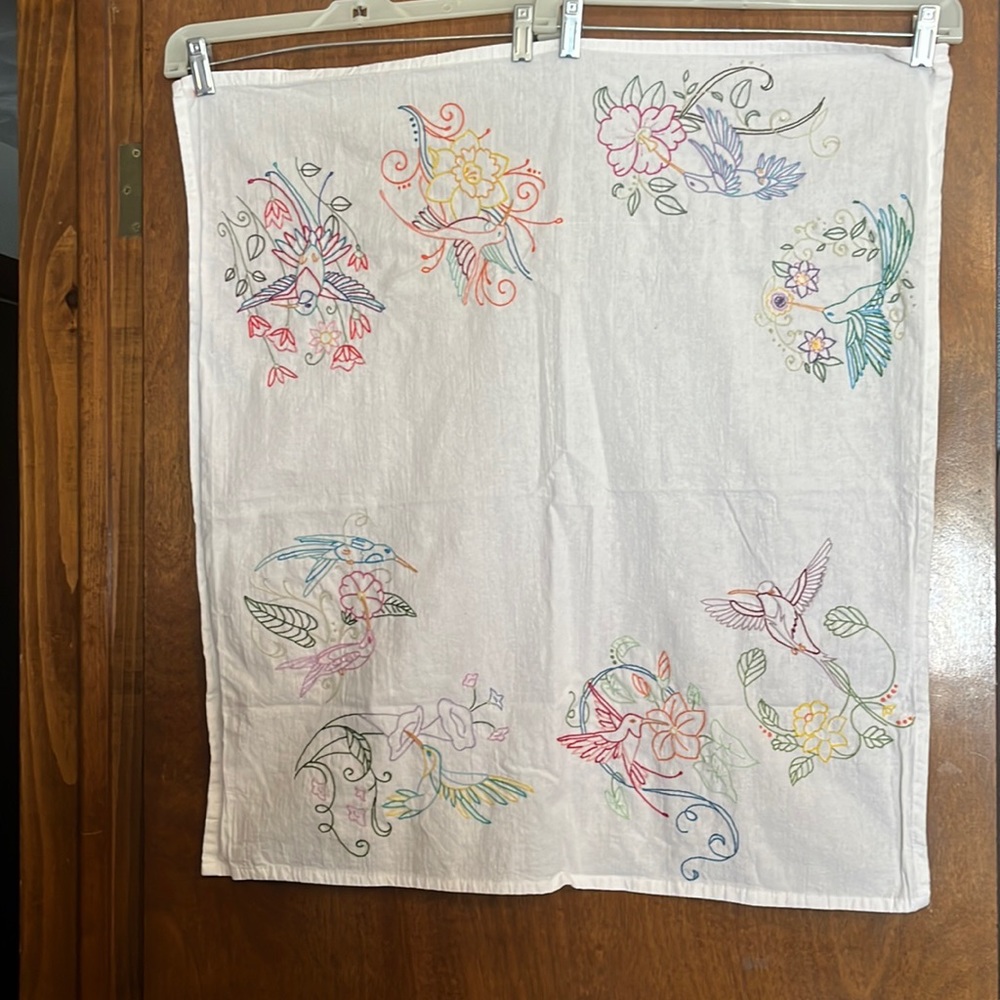Hand embroidered linen, large, coffee, designs